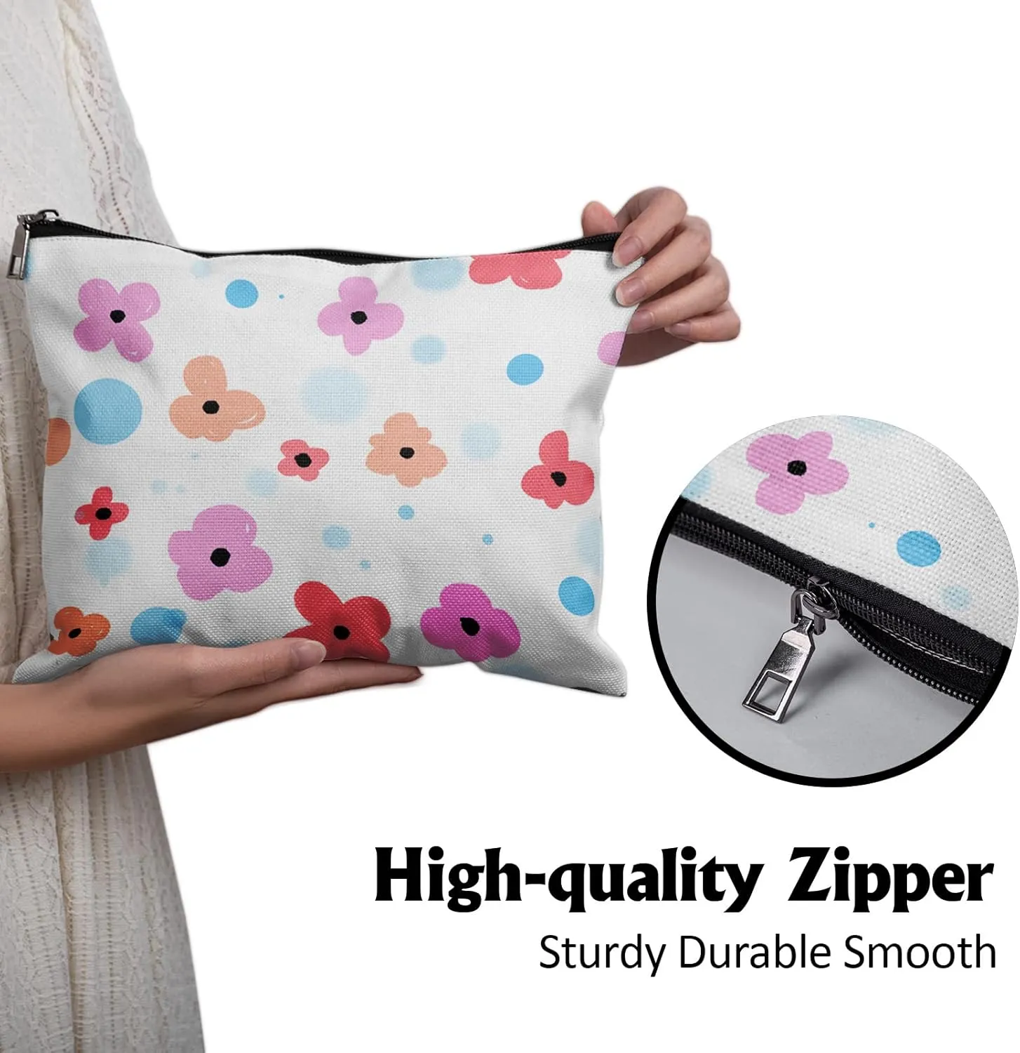 Cafl Colorful Fresh Flowers Makeup Bag Cute Cosmetic Bag for Women,Large Makeup Bags Travel Toiletry Accessories Organizer