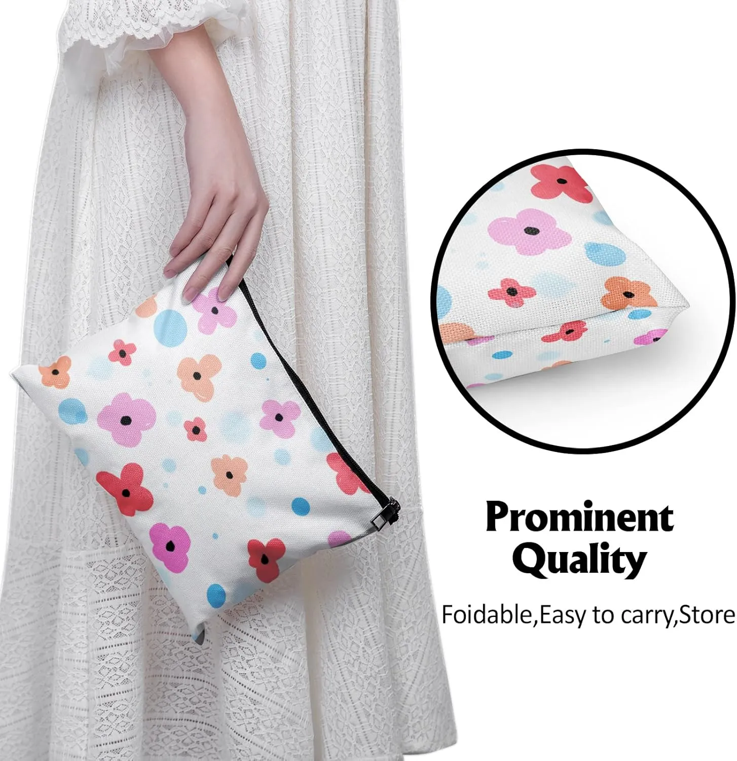 Cafl Colorful Fresh Flowers Makeup Bag Cute Cosmetic Bag for Women,Large Makeup Bags Travel Toiletry Accessories Organizer