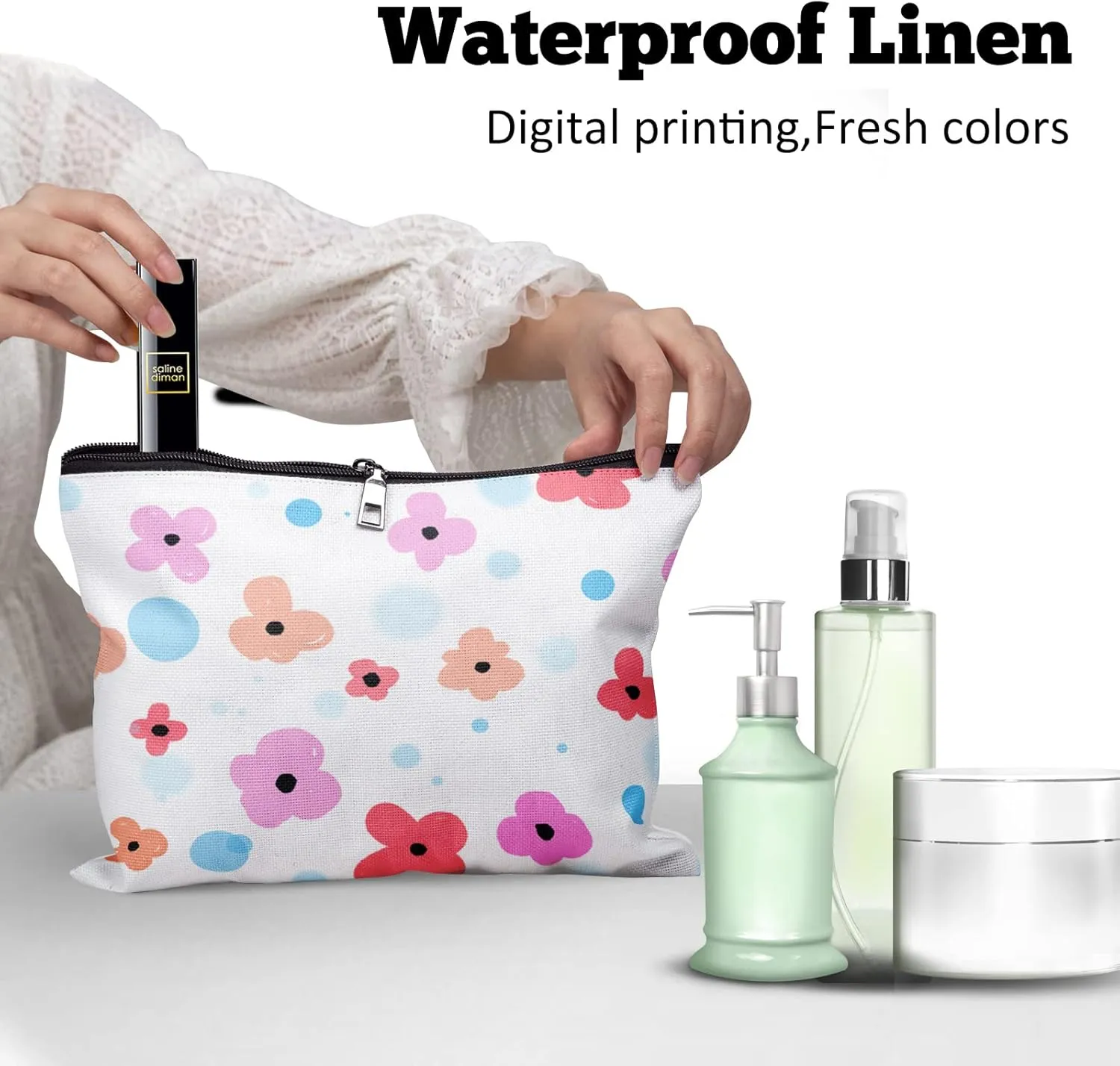 Cafl Colorful Fresh Flowers Makeup Bag Cute Cosmetic Bag for Women,Large Makeup Bags Travel Toiletry Accessories Organizer