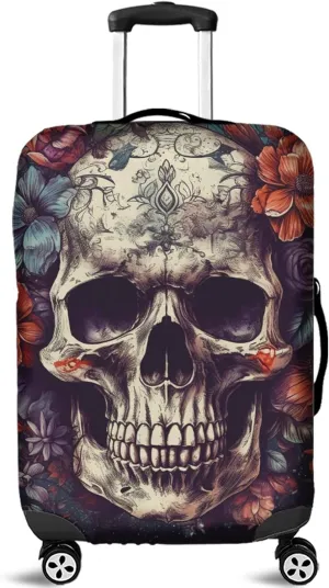 Camelliaa Shop Personalized Skull Halloween Luggage Cover, Skull Luggage, 3 Sizes, Easy On/Off, Black