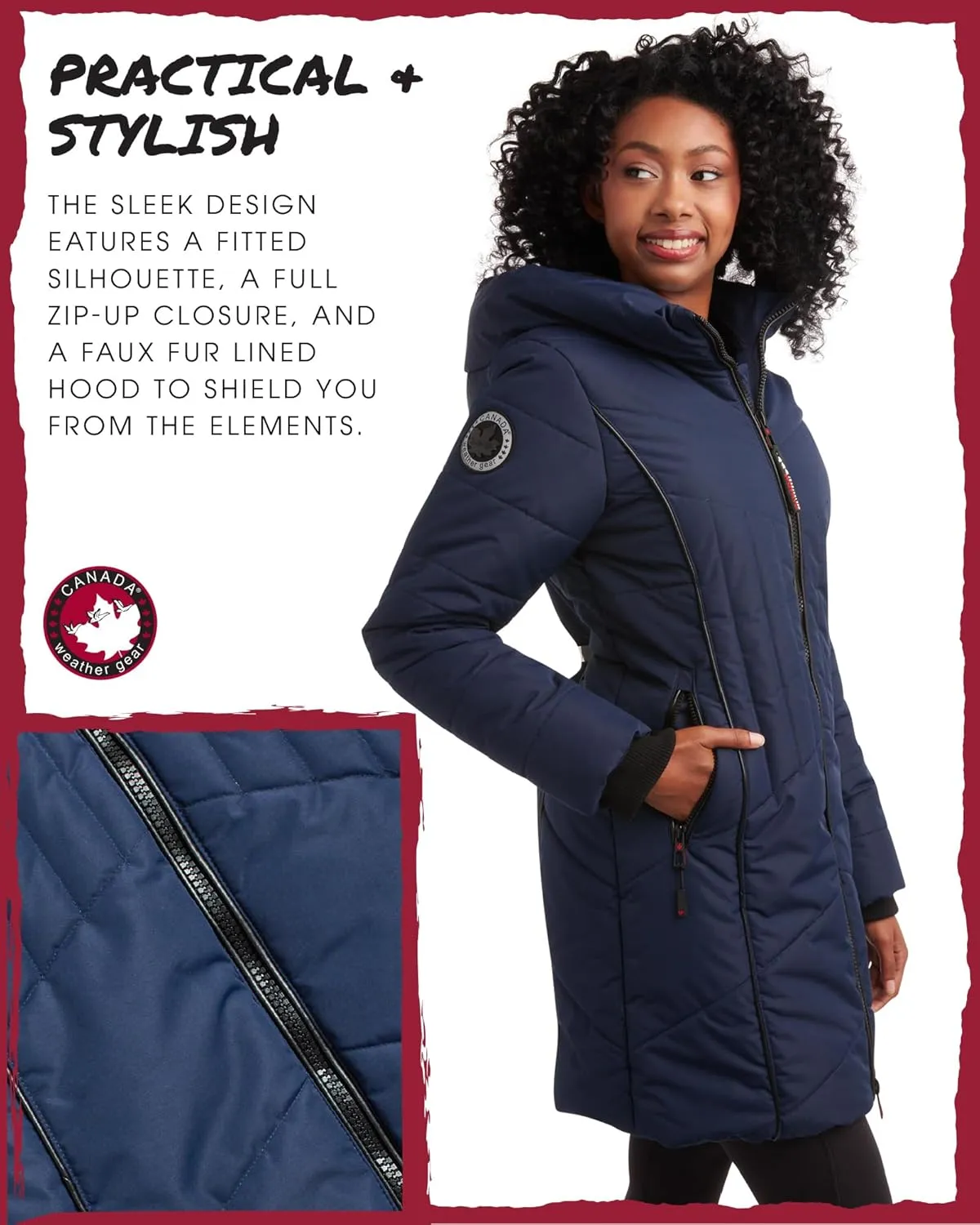 CANADA WEATHER GEAR Women's Puffer Jacket with Hood and Faux Fur Trim - Cozy Long Winter Coats for Women (S-XL)