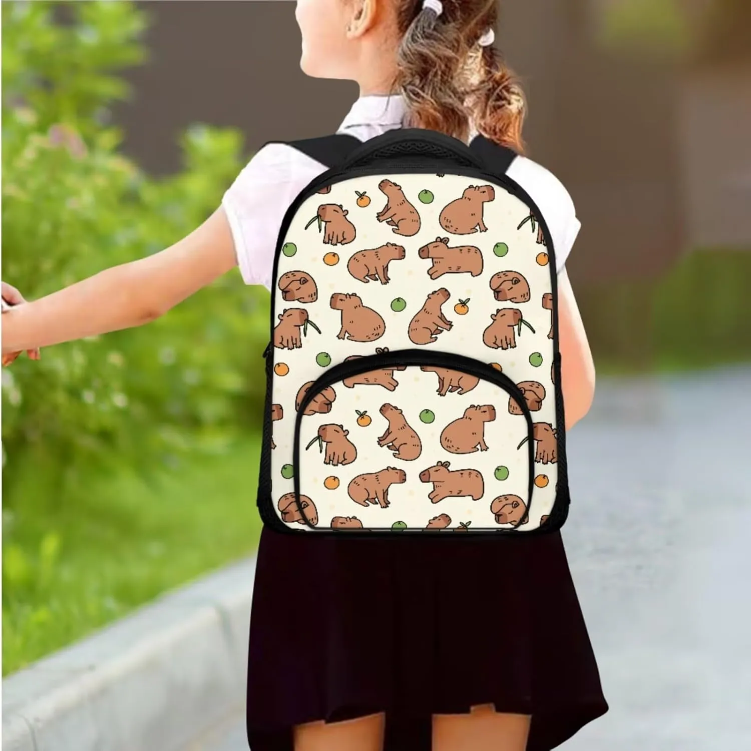 Capybara Girls Backpack and Lunch Box Set Kindergarten 3 Pcs Cute Small Diaper Backpack for Toddlers Cooler Lunch Bag Insulated Keep Food Fresh for Camping