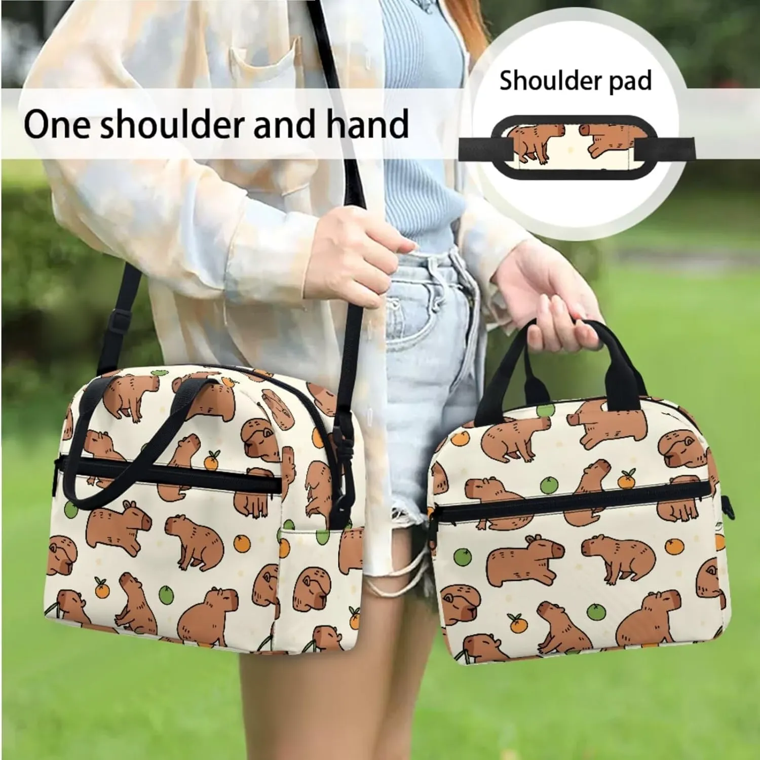 Capybara Girls Backpack and Lunch Box Set Kindergarten 3 Pcs Cute Small Diaper Backpack for Toddlers Cooler Lunch Bag Insulated Keep Food Fresh for Camping
