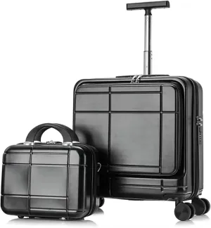 Carry-on Suitcase Luggage 2 Piece Sets Spinner 18inch Suitcase,With Telescopic Handle, 14-inch Cosmetic Case Carry-on Suitcases Carry On Luggages (Color : Black, Size : 14 18in)