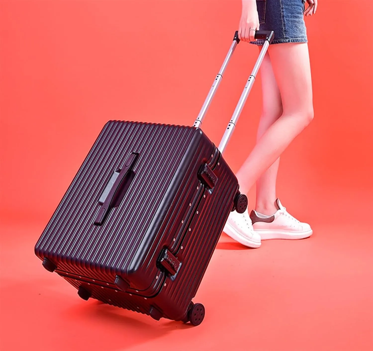 Carry-on Suitcase Luggage Carry On Luggage 20inch Wide Handle Suitcase,Hardshell With Aluminum Frame,Spinner Wheels Carry-on Suitcases Carry On Luggages (Color : Black, Size : 20inch)