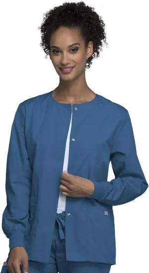 Cherokee scrubs jacket for women, Snap Front Warm-Up Jacket with 3 Pockets and Easy Care - 4350