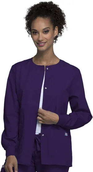 Cherokee scrubs jacket for women, Snap Front Warm-Up Jacket with 3 Pockets and Easy Care - 4350