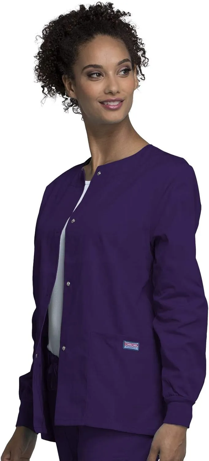 Cherokee scrubs jacket for women, Snap Front Warm-Up Jacket with 3 Pockets and Easy Care - 4350