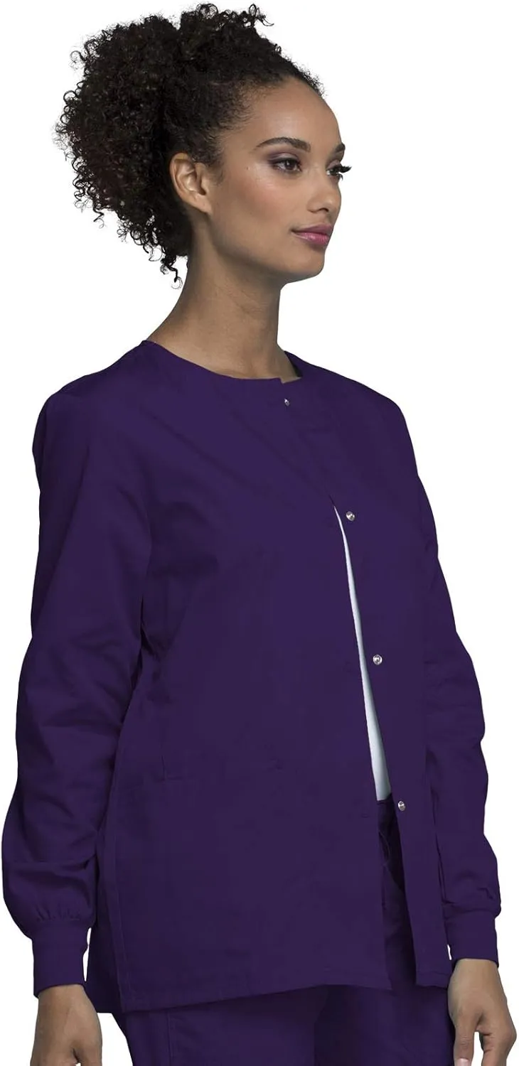 Cherokee scrubs jacket for women, Snap Front Warm-Up Jacket with 3 Pockets and Easy Care - 4350