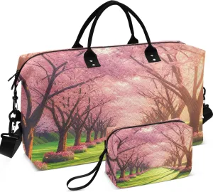 Cherry Blossom Spring Flowers Travel Duffel Bags Cosmetic Pouch Set of 2, Animal Womens Luggage Bag Traveling Bag