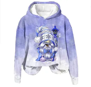 Christmas Gnome Hoodie for Women Fleece Lined Pullover Oversized Long Sleeve Winter Graphic Hooded Sweatshirt Top