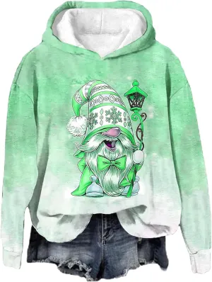 Christmas Gnome Hoodie for Women Fleece Lined Pullover Oversized Long Sleeve Winter Graphic Hooded Sweatshirt Top