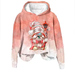 Christmas Gnome Hoodie for Women Fleece Lined Pullover Oversized Long Sleeve Winter Graphic Hooded Sweatshirt Top