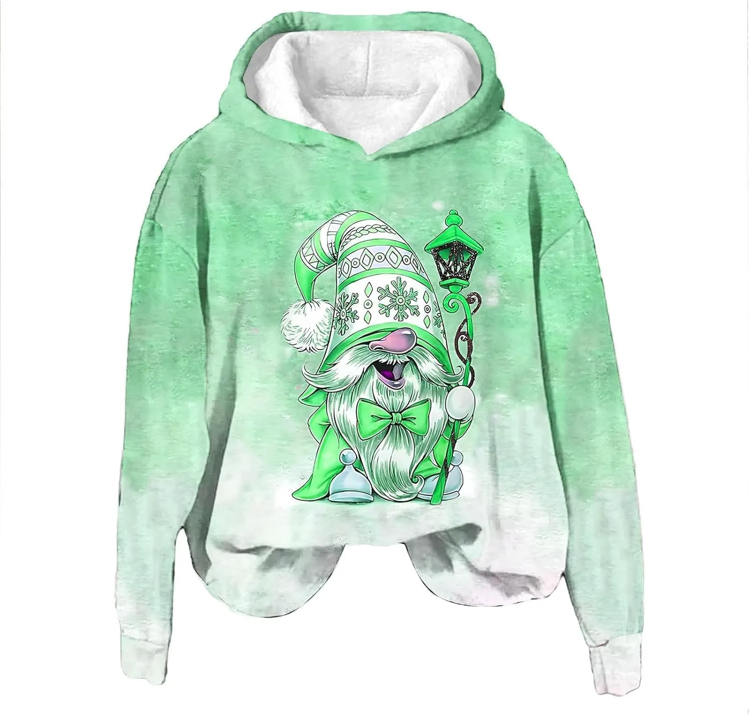Christmas Gnome Hoodie for Women Fleece Lined Pullover Oversized Long Sleeve Winter Graphic Hooded Sweatshirt Top