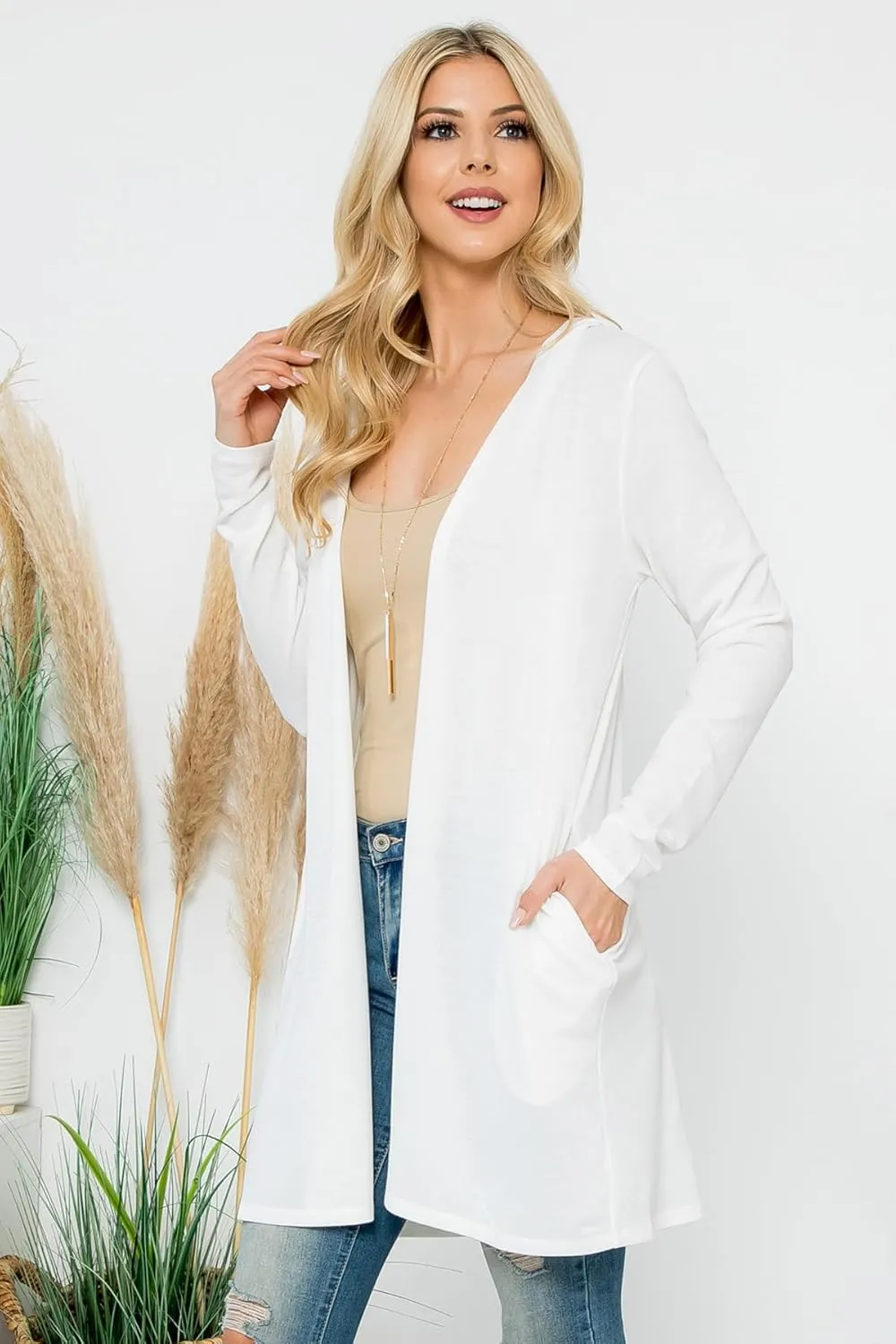 Classic Long Sleeve Open French Hoodie Cardigan - Lightweight Pocket Outerwear Solid Color