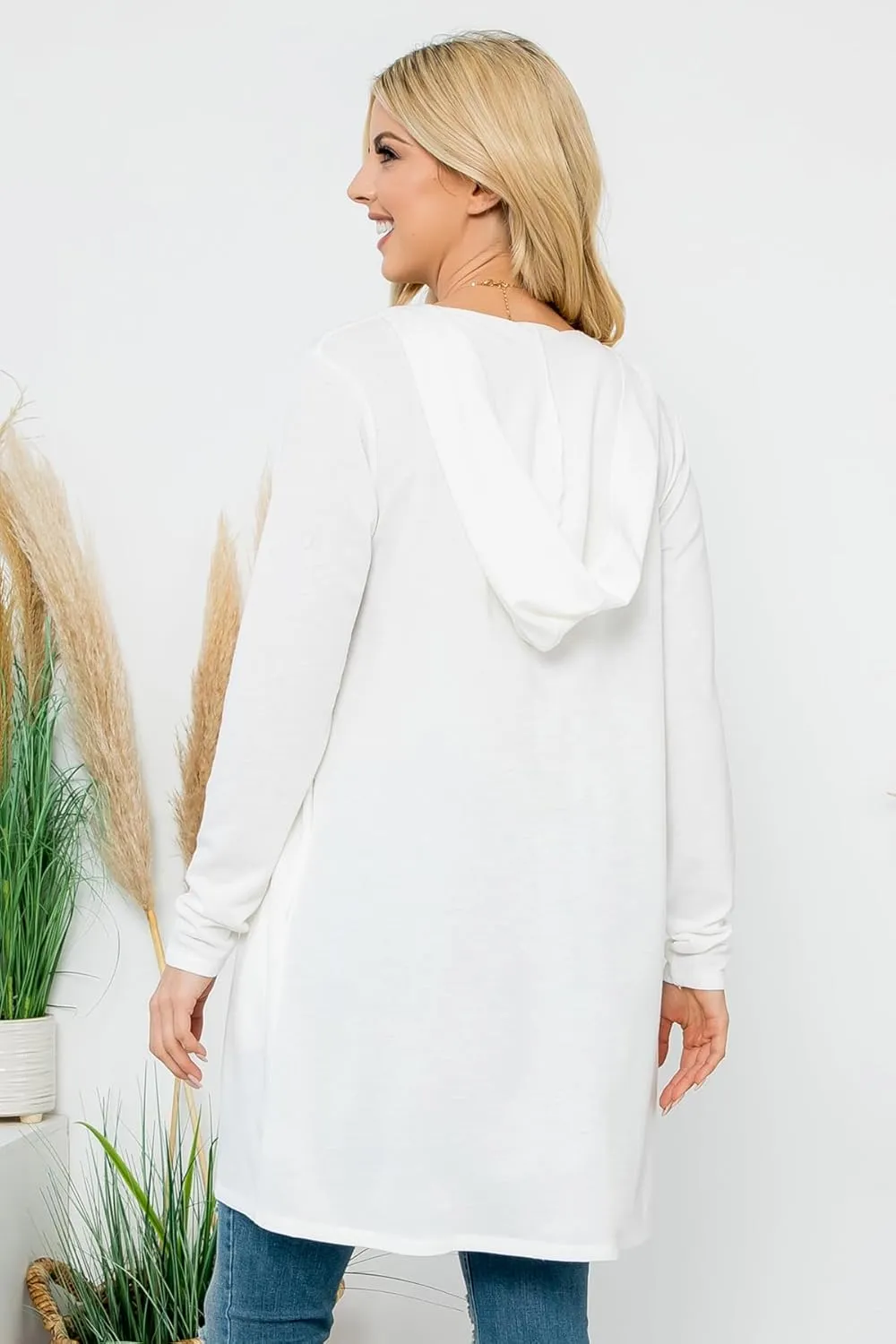 Classic Long Sleeve Open French Hoodie Cardigan - Lightweight Pocket Outerwear Solid Color