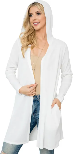 Classic Long Sleeve Open French Hoodie Cardigan - Lightweight Pocket Outerwear Solid Color