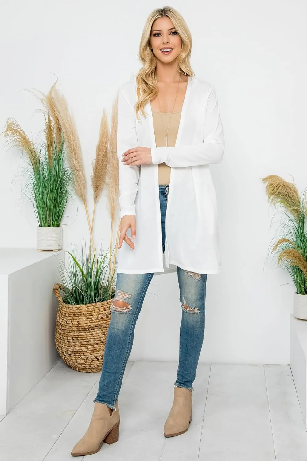 Classic Long Sleeve Open French Hoodie Cardigan - Lightweight Pocket Outerwear Solid Color