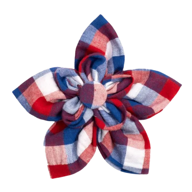 Collar Flower | Red, White, & Blue Check