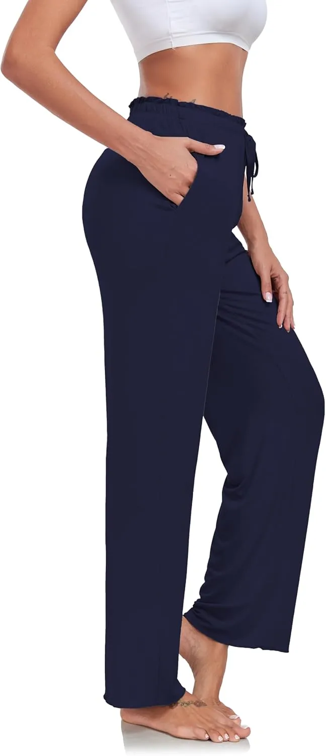 COLORFULLEAF Women's Bamboo Rayon Pajamas Pants Wide Leg Yoga Pants Casual Loose Cozy Sweatpants with Pockets