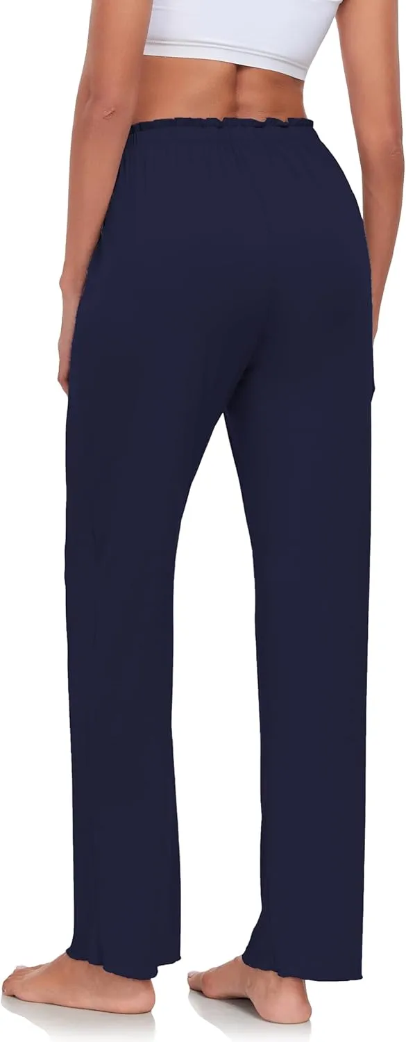 COLORFULLEAF Women's Bamboo Rayon Pajamas Pants Wide Leg Yoga Pants Casual Loose Cozy Sweatpants with Pockets