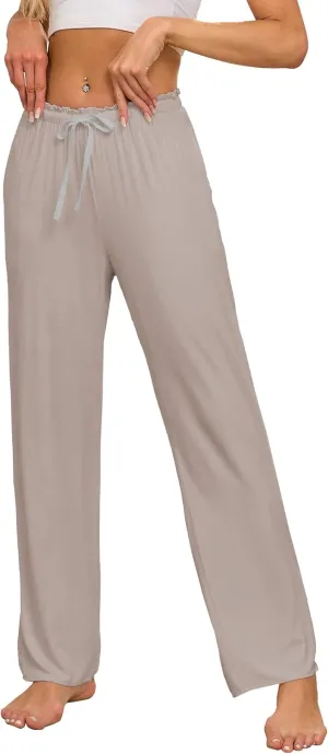 COLORFULLEAF Women's Bamboo Rayon Pajamas Pants Wide Leg Yoga Pants Casual Loose Cozy Sweatpants with Pockets