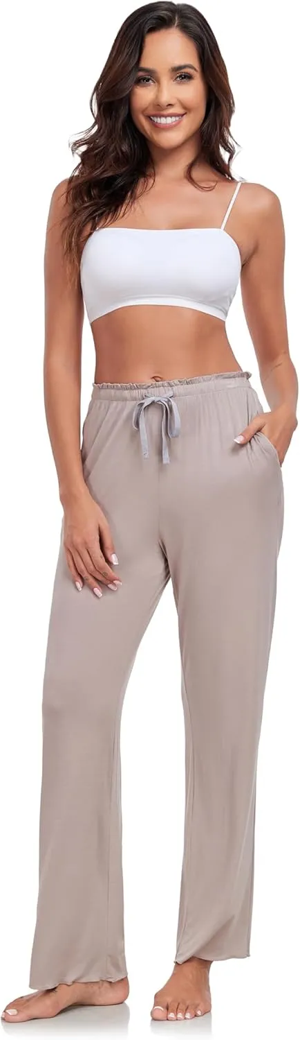 COLORFULLEAF Women's Bamboo Rayon Pajamas Pants Wide Leg Yoga Pants Casual Loose Cozy Sweatpants with Pockets