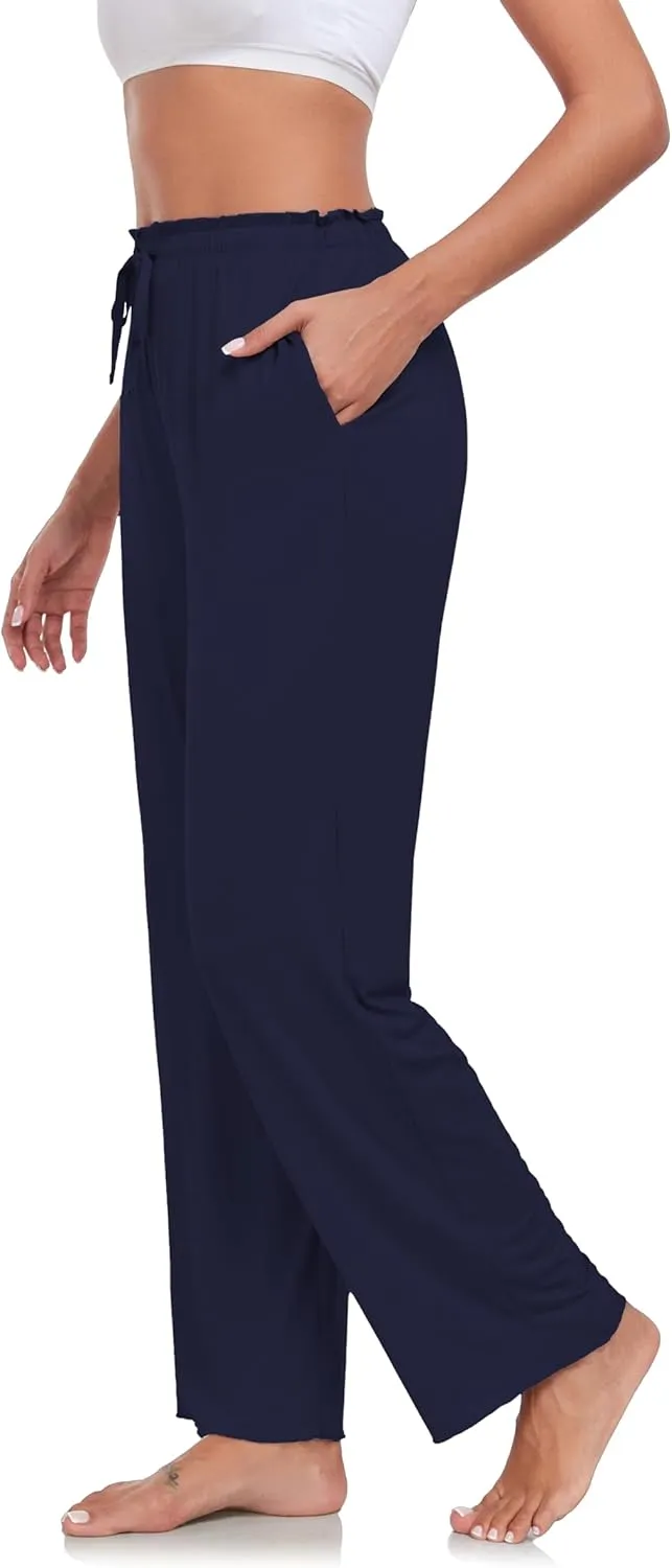 COLORFULLEAF Women's Bamboo Rayon Pajamas Pants Wide Leg Yoga Pants Casual Loose Cozy Sweatpants with Pockets