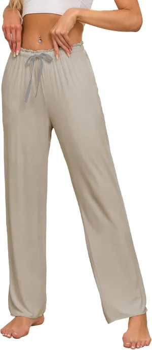 COLORFULLEAF Women's Bamboo Rayon Pajamas Pants Wide Leg Yoga Pants Casual Loose Cozy Sweatpants with Pockets