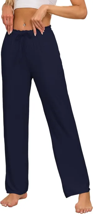 COLORFULLEAF Women's Bamboo Rayon Pajamas Pants Wide Leg Yoga Pants Casual Loose Cozy Sweatpants with Pockets