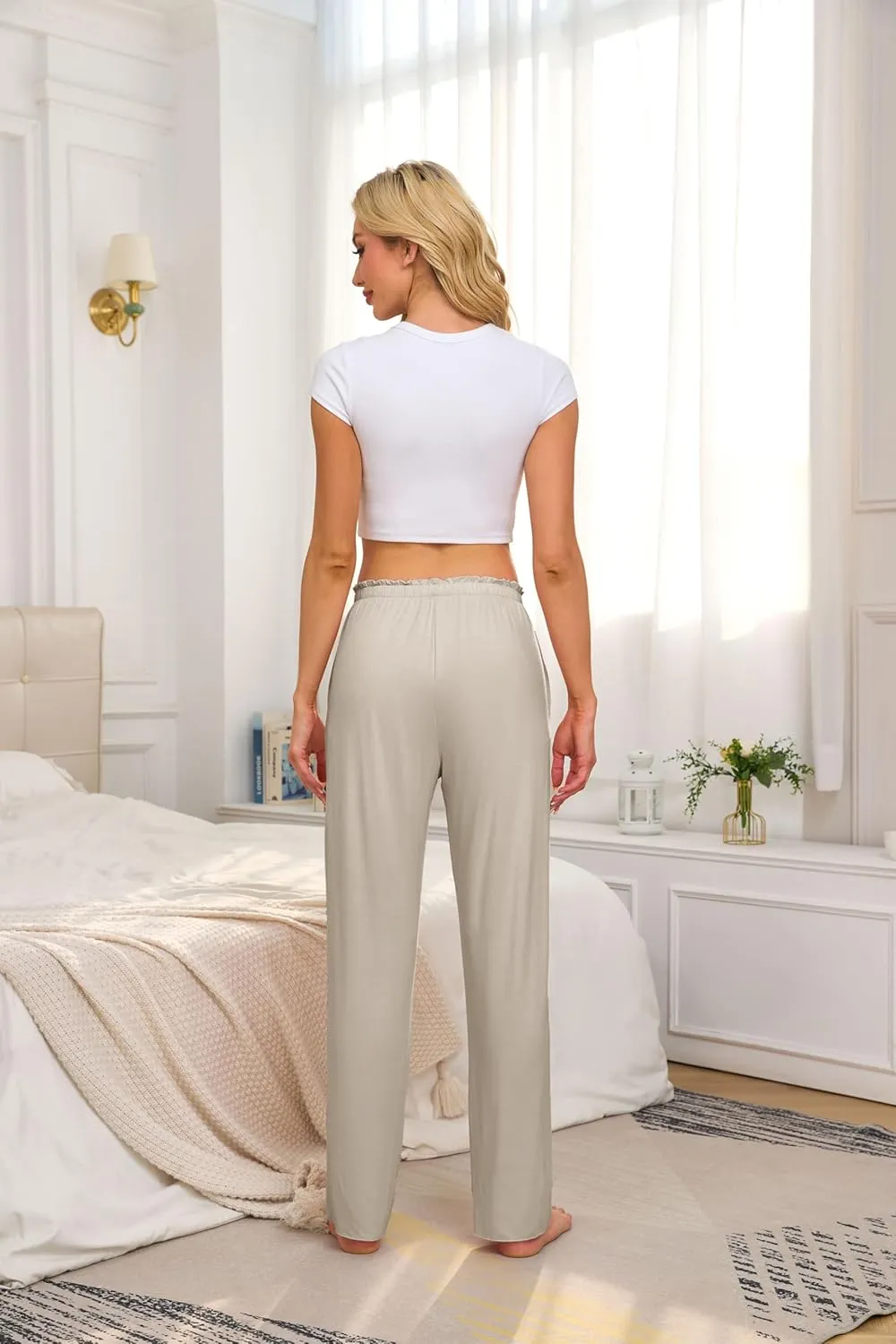 COLORFULLEAF Women's Bamboo Rayon Pajamas Pants Wide Leg Yoga Pants Casual Loose Cozy Sweatpants with Pockets