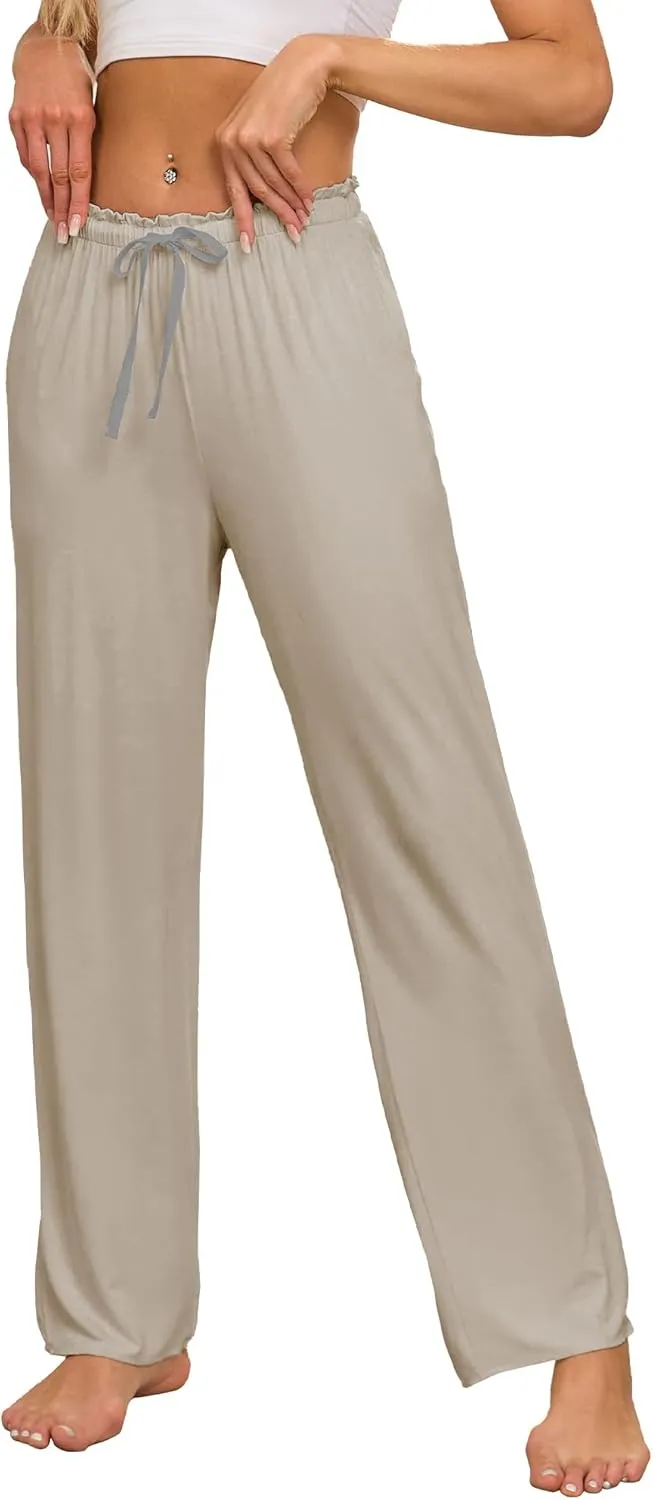COLORFULLEAF Women's Bamboo Rayon Pajamas Pants Wide Leg Yoga Pants Casual Loose Cozy Sweatpants with Pockets