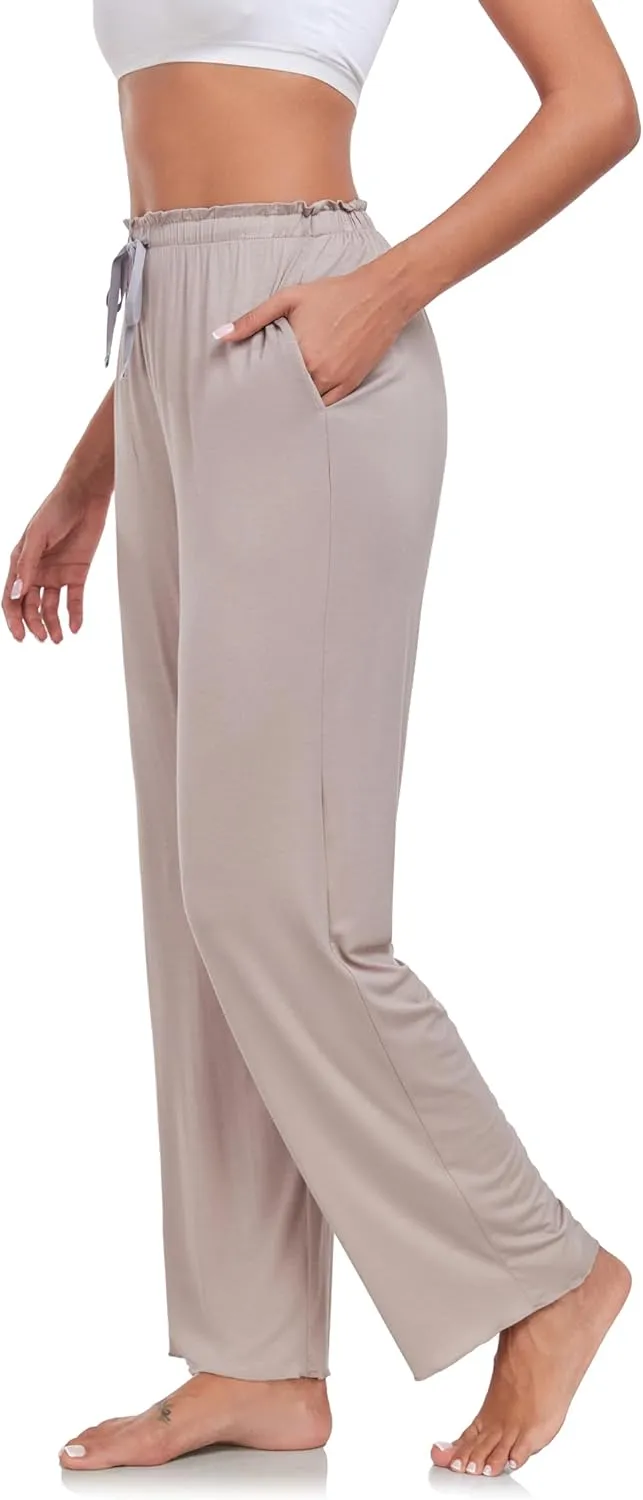 COLORFULLEAF Women's Bamboo Rayon Pajamas Pants Wide Leg Yoga Pants Casual Loose Cozy Sweatpants with Pockets