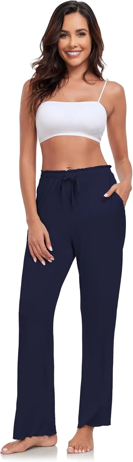 COLORFULLEAF Women's Bamboo Rayon Pajamas Pants Wide Leg Yoga Pants Casual Loose Cozy Sweatpants with Pockets
