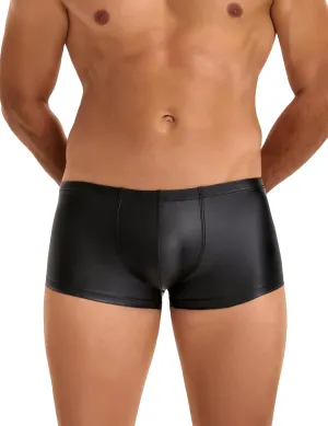 comeondear Mens Lingerie for Straight Men Sexy Faux Leather Boxer Briefs Low Rise Male Thongs Underwear for Men