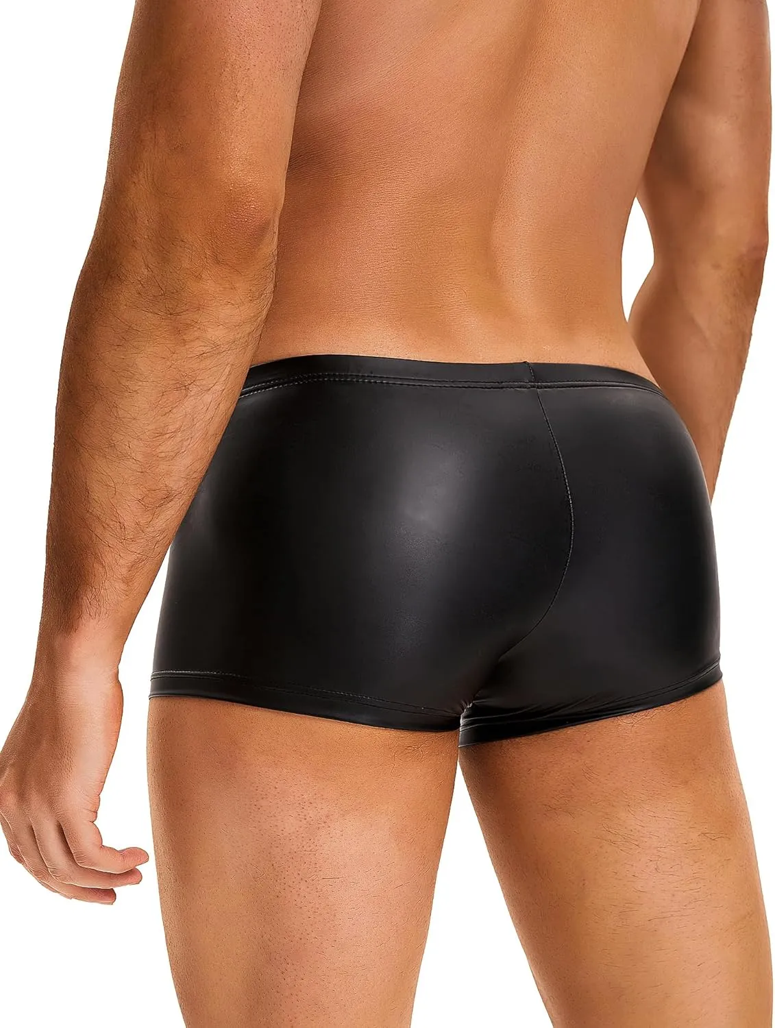 comeondear Mens Lingerie for Straight Men Sexy Faux Leather Boxer Briefs Low Rise Male Thongs Underwear for Men