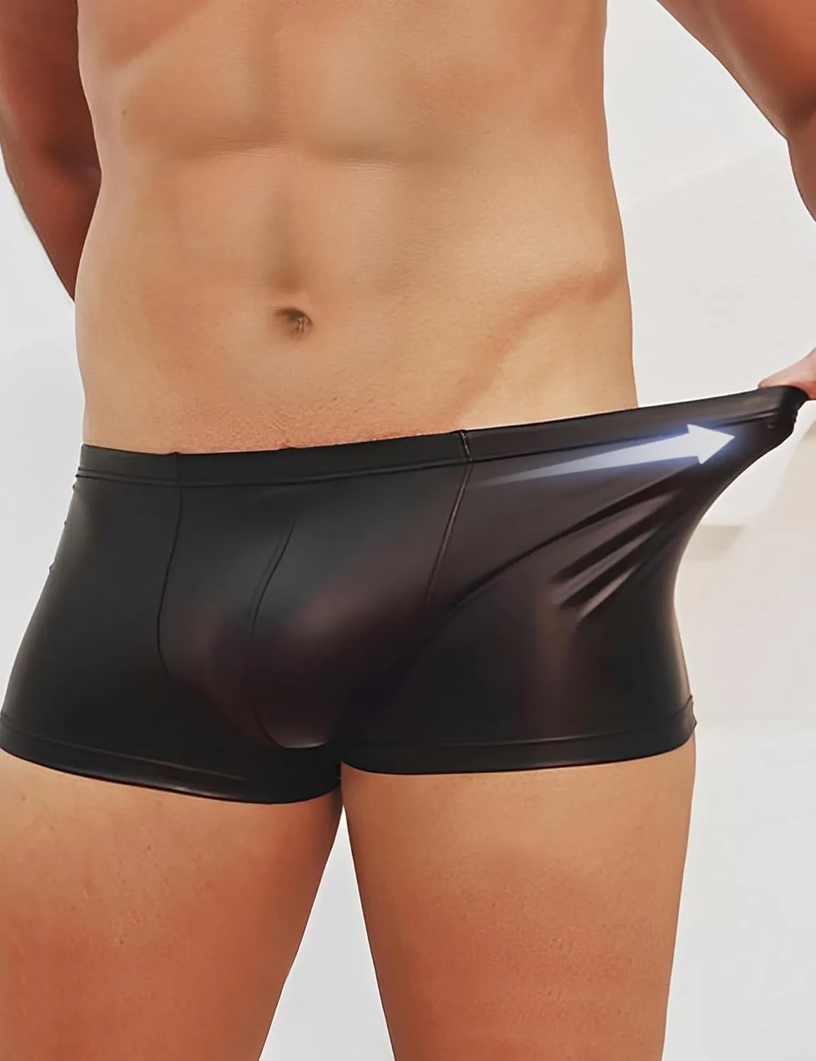 comeondear Mens Lingerie for Straight Men Sexy Faux Leather Boxer Briefs Low Rise Male Thongs Underwear for Men