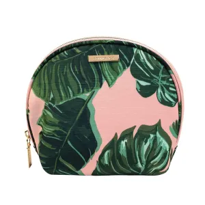 Conair Small Makeup Bag, Cosmetic Bag for Everyday Touch-Ups or Jewelery, Perfect Size for Purse or Carry-On, Small Organizer Shape in Pink Palm Print
