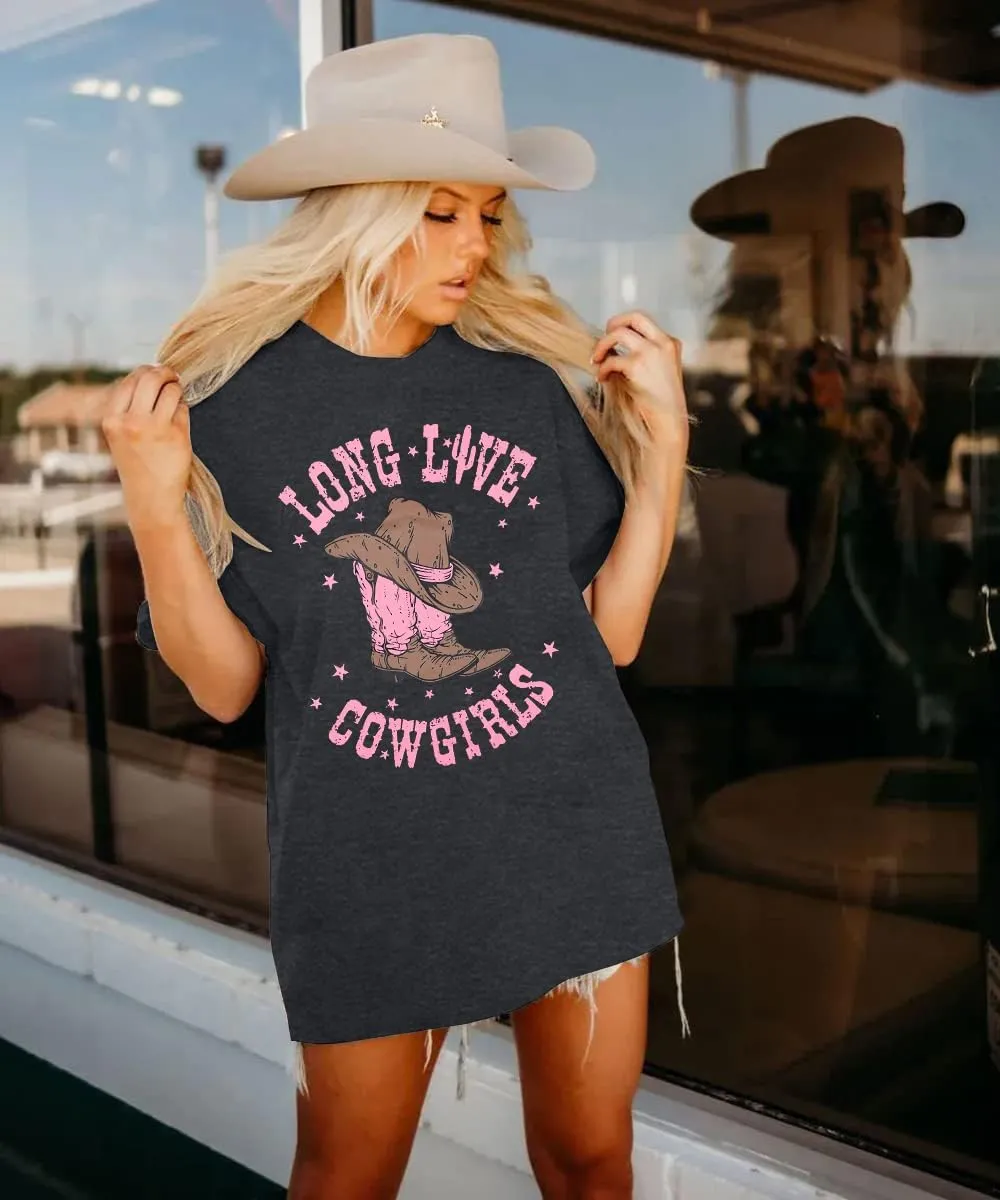 Cowgirl Shirts for Women Western Cowgirls Oversized T Shirt Retro Country Music Tee Casual Short Sleeve Tops