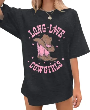 Cowgirl Shirts for Women Western Cowgirls Oversized T Shirt Retro Country Music Tee Casual Short Sleeve Tops