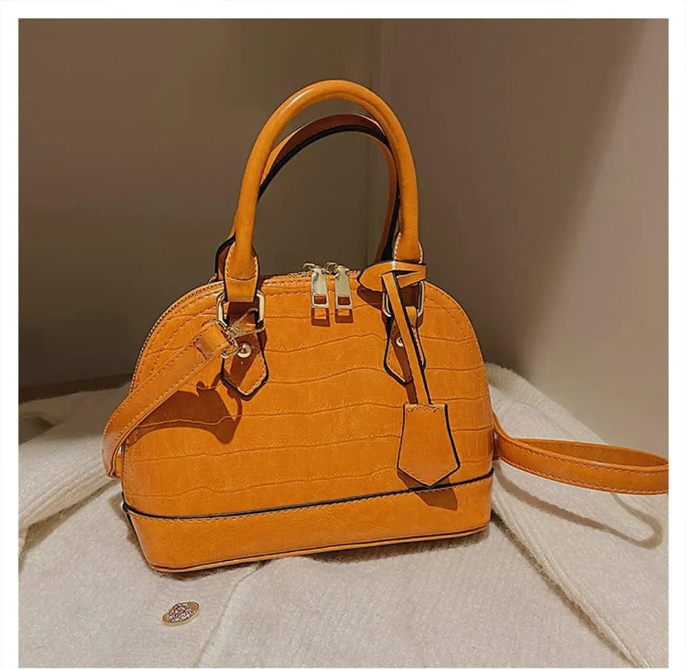 Crocodile Pattern Leather Dome Crossbody Bag for Women - Stylish Top Handle Satchel Handbag & Versatile Shoulder Tote