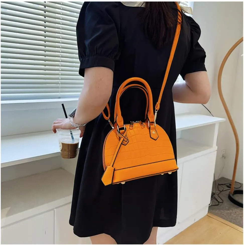Crocodile Pattern Leather Dome Crossbody Bag for Women - Stylish Top Handle Satchel Handbag & Versatile Shoulder Tote