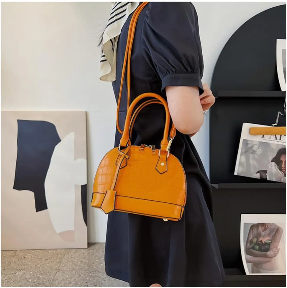 Crocodile Pattern Leather Dome Crossbody Bag for Women - Stylish Top Handle Satchel Handbag & Versatile Shoulder Tote
