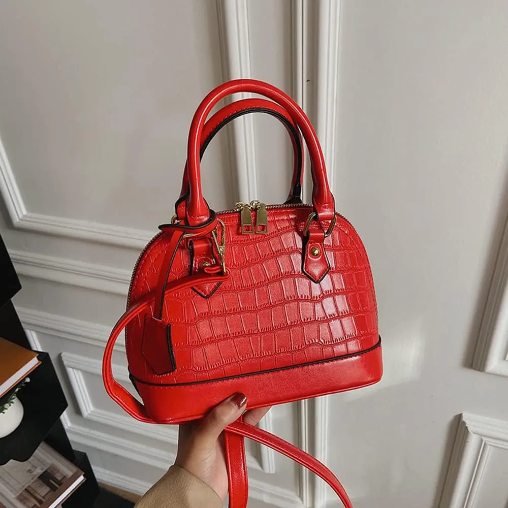 Crocodile Pattern Leather Dome Crossbody Bag for Women - Stylish Top Handle Satchel Handbag & Versatile Shoulder Tote
