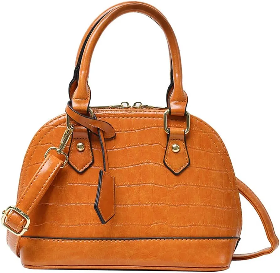 Crocodile Pattern Leather Dome Crossbody Bag for Women - Stylish Top Handle Satchel Handbag & Versatile Shoulder Tote
