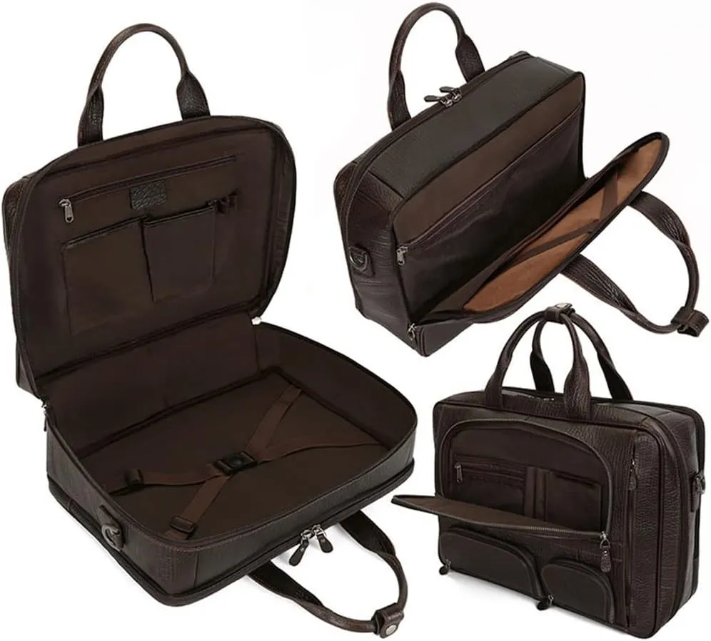 CSCDD Men's Leather Briefcase Business Travel Business Trip Handbag 15.6 Computer Bag(E)