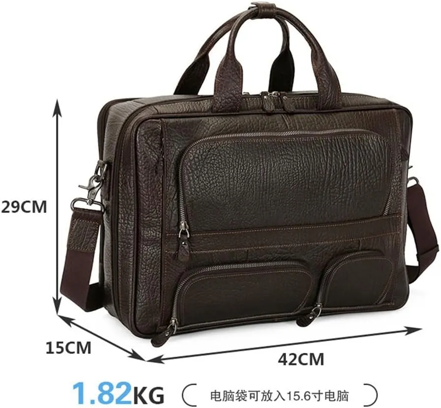 CSCDD Men's Leather Briefcase Business Travel Business Trip Handbag 15.6 Computer Bag(E)