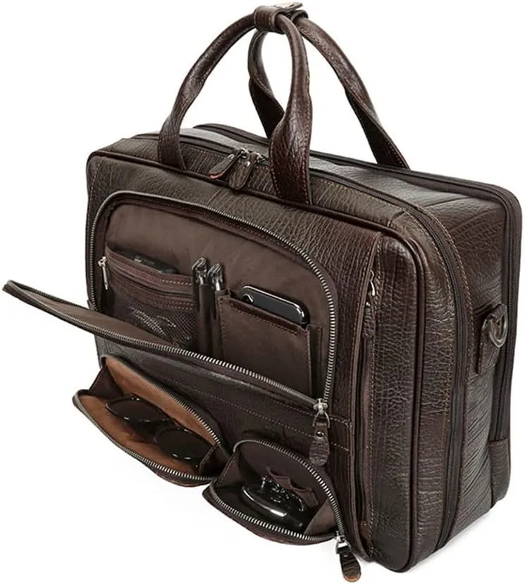 CSCDD Men's Leather Briefcase Business Travel Business Trip Handbag 15.6 Computer Bag(E)