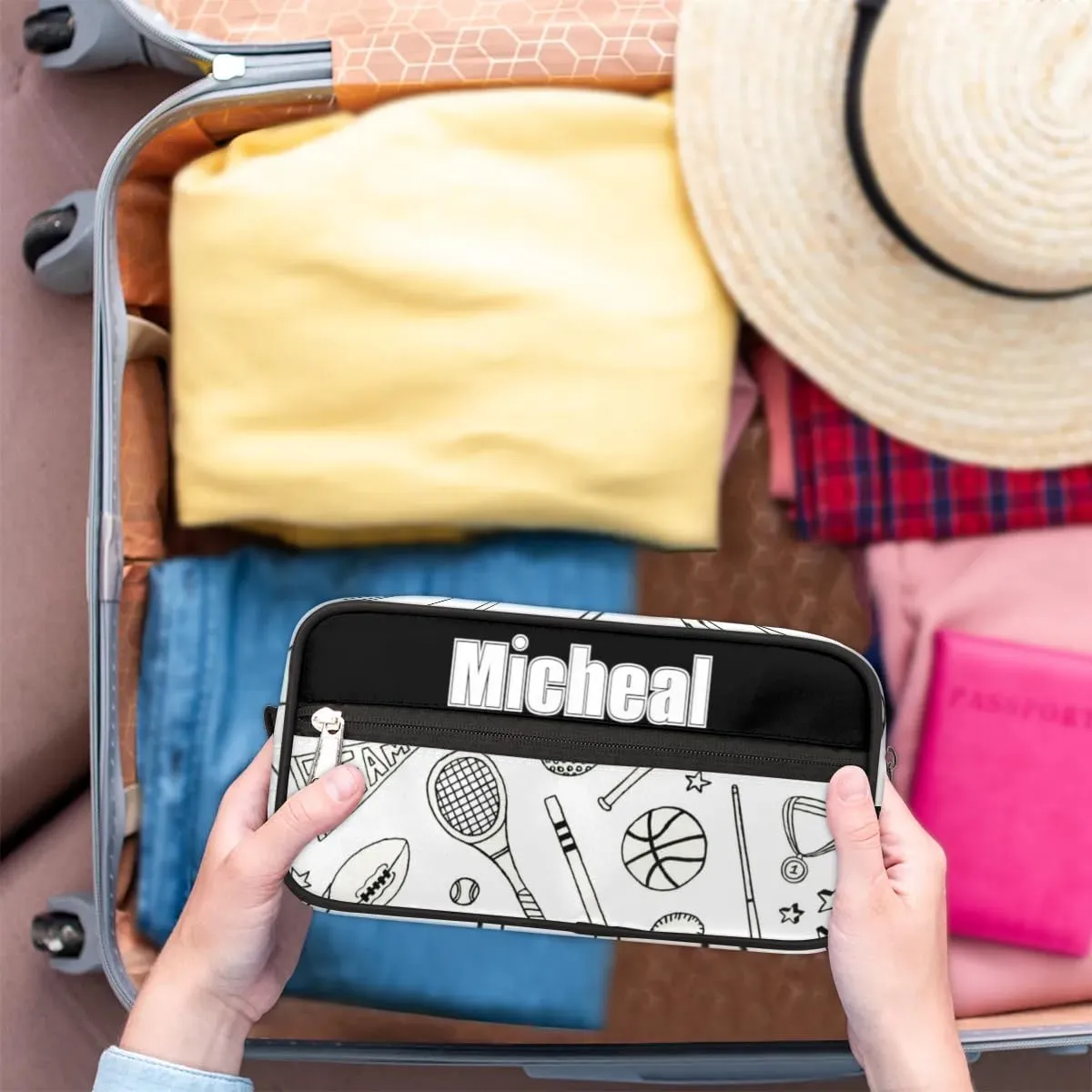 Custom Sport Makeup Bag Travel Toiletry Bag for Women, Kids Toiletry Bag Cosmetic Waterproof Small Easy-carry