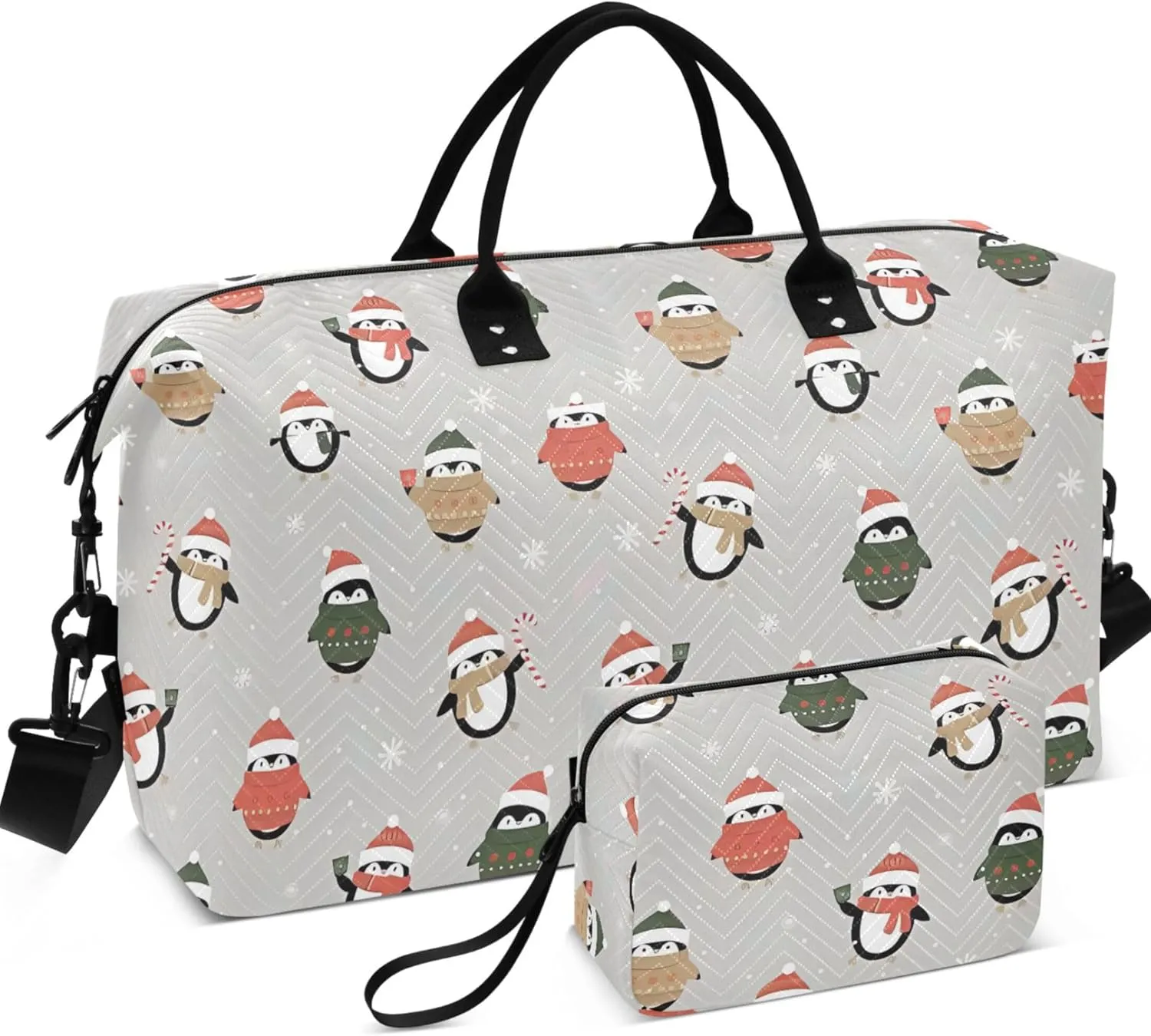 Cute Penguin Christmas Travel Duffle Women Makeup Bag Set, Prints Womens Garment Duffel Bag Carry on Tote